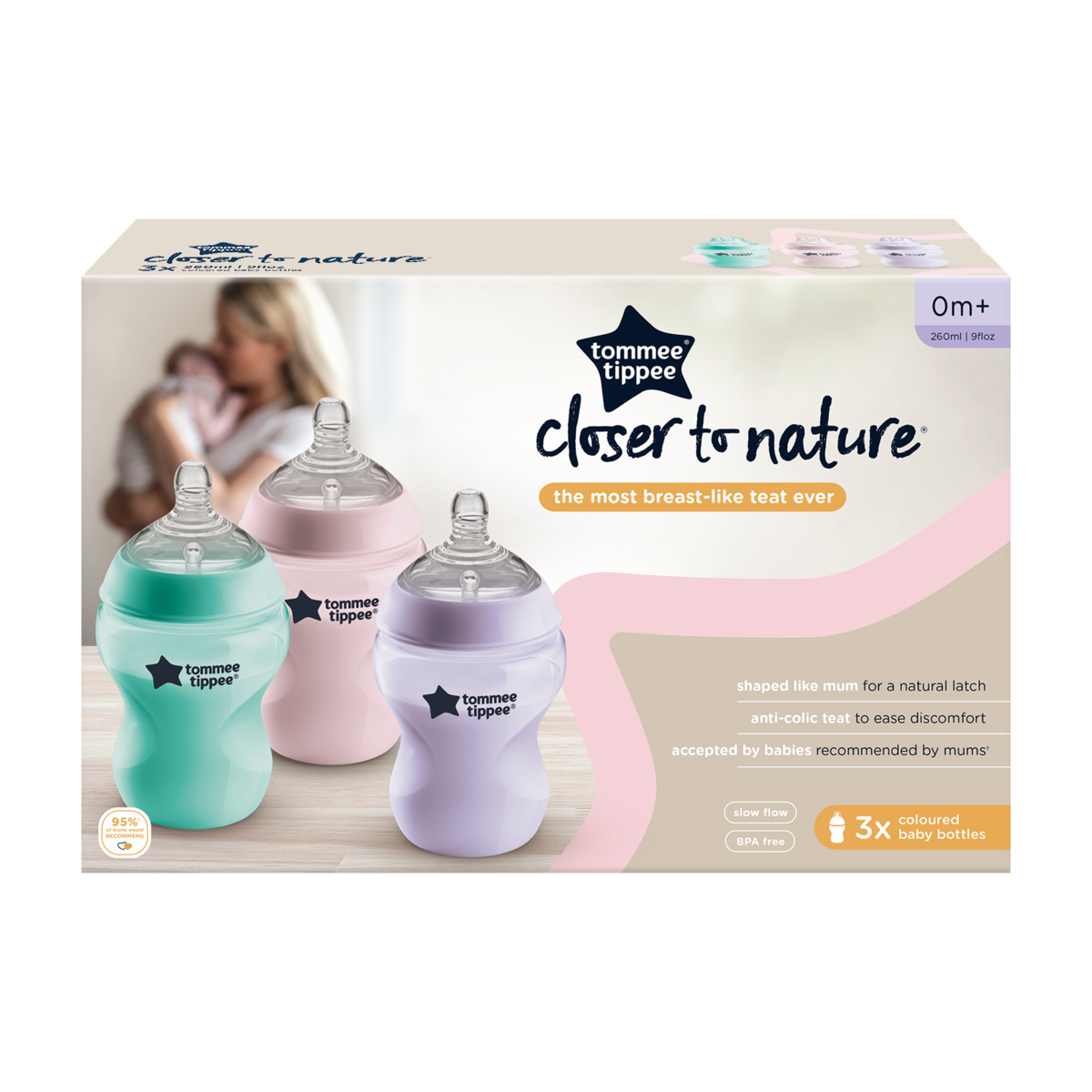 Tommee Tippee 260ml Closer to Nature Baby Bottles Set of 3 KmartNZ