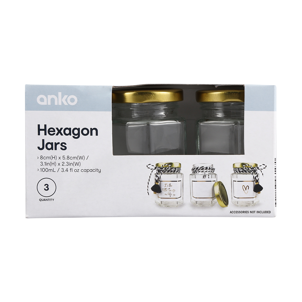 3 Pack Hexagon Jars KmartNZ