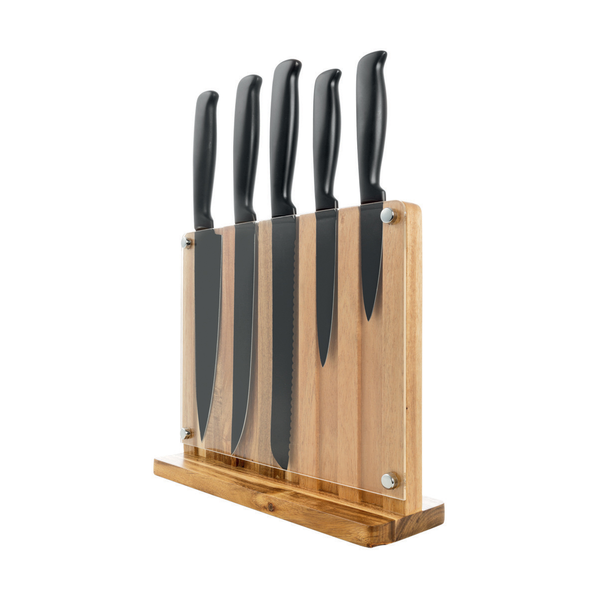 Acacia Knife Block with Black Knives KmartNZ
