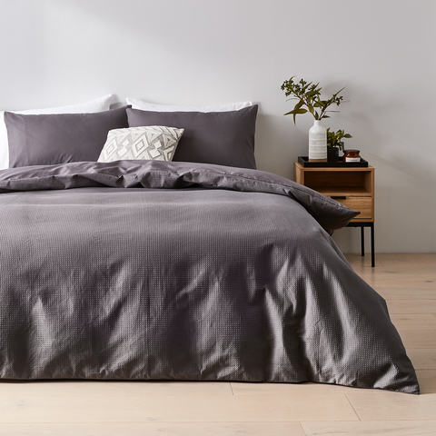 Waffle Cotton Quilt Cover Set Queen Bed Charcoal Kmartnz