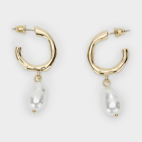 Faux Pearl Twisted Hoop Earrings Gold Look - Kmart NZ