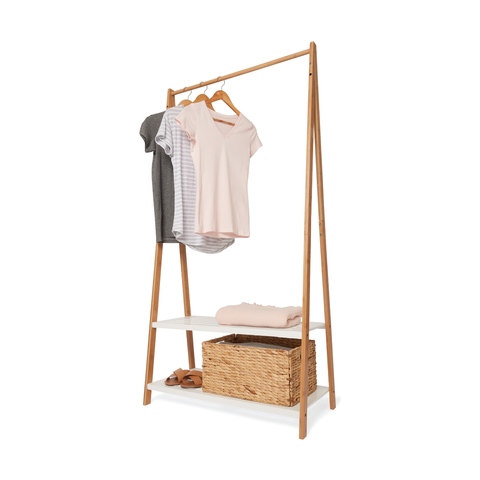Bamboo Garment Rack With White Shelves, Coat Hanger Rack Kmart
