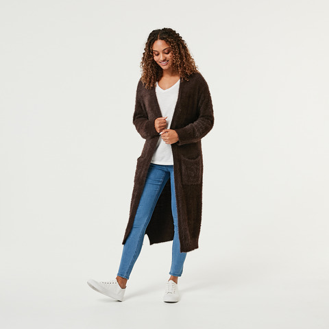 long feather cardigan