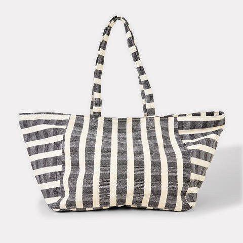 black woven beach bag