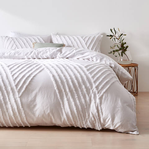 Tarni Cotton Quilt Cover Set Queen Bed, White Textured Duvet Cover Nz